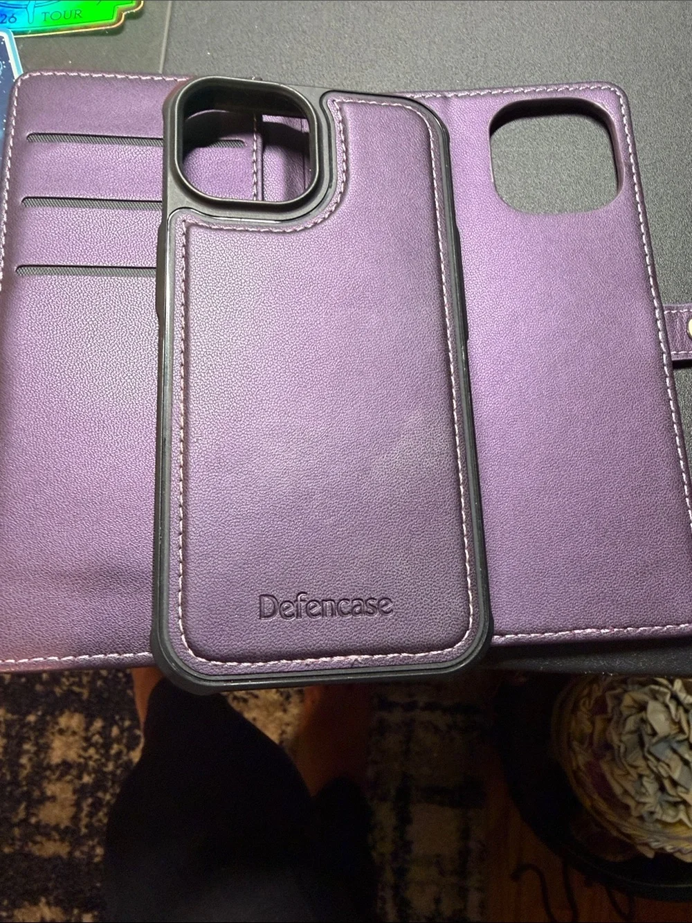 Purple Wallet Phone Case with Card Slot for iPhone 15